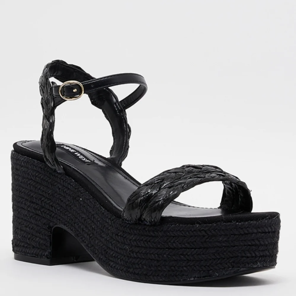 New w/Box Nine West Rivva 3 Rafia Braided Strap Espadrille Platform Wedge Sandal